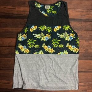 Mens Of all Threads Hawaiian Floral Sleeveless‎ Tank Gray Color Block Size Large